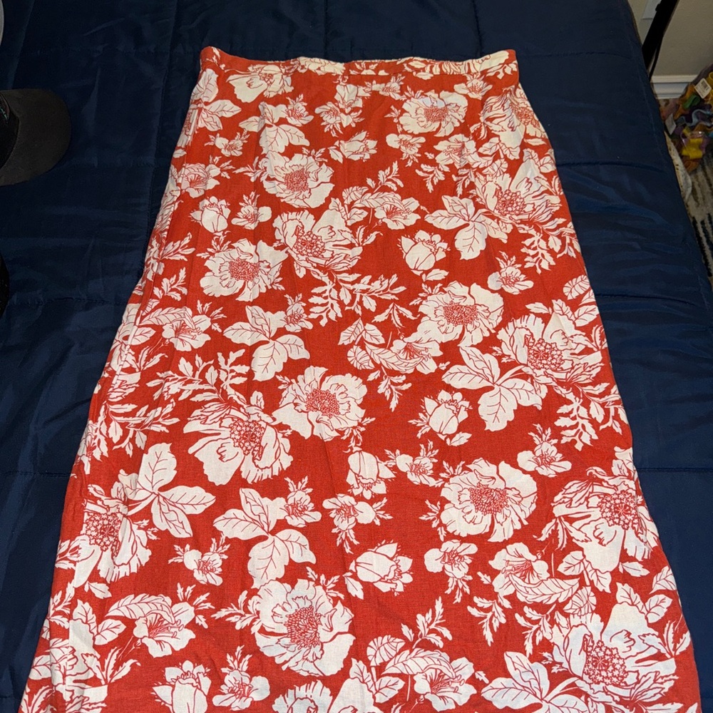 Old Navy Orange and White Floral Midi/Maxi Skirt